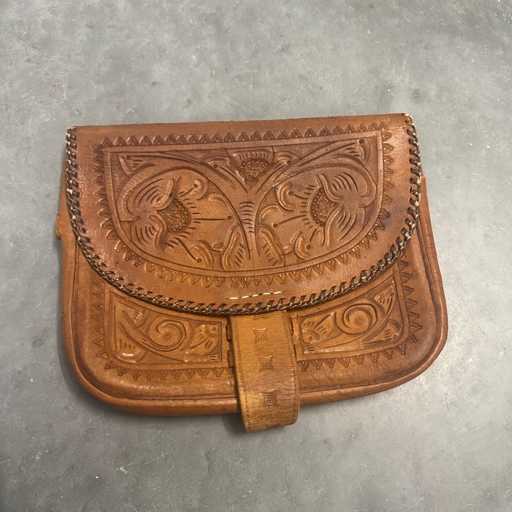 Vintage Brown Embossed Leather Clutch